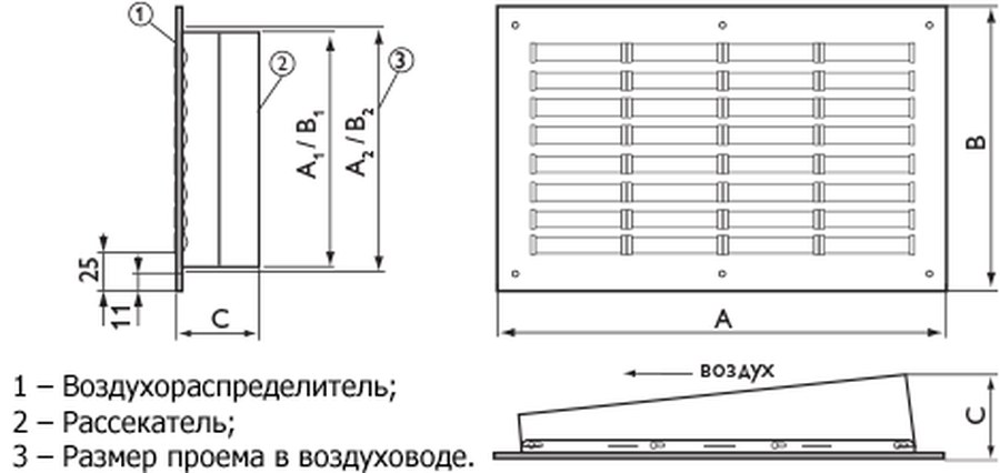 Вихревой воздухораспределитель ПВВ Арктос для прямоугольных воздуховодов