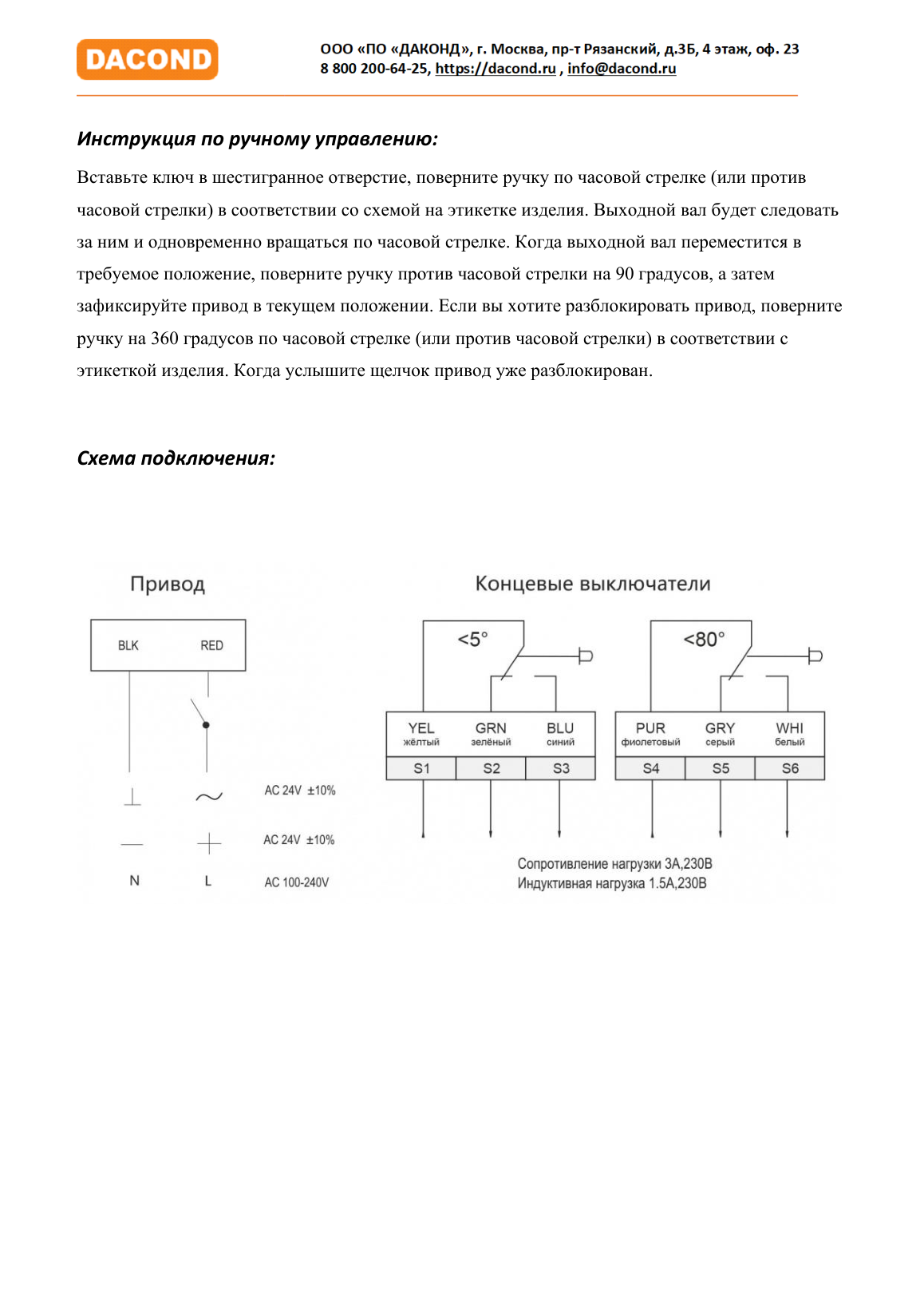 Электропривод DACOND DAC-BLF230-02 (2,5 Н·м, 230 В, для ОЗК, с пружиной)